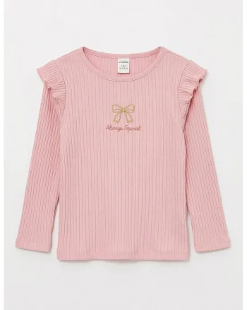Bluza striata cu garnituri cu volane, Roz