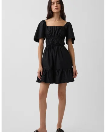 Rochie cu insertie elastica si decolteu patrat, Negru