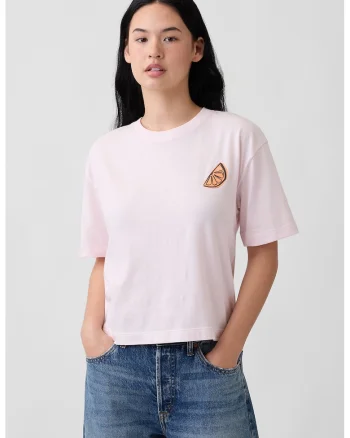 Tricou cu model si decolteu la baza gatului, Roz pastel