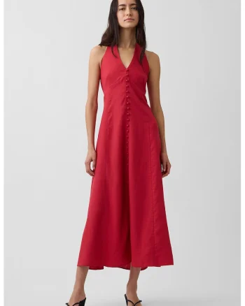 Rochie halter din amestec de in, Coral