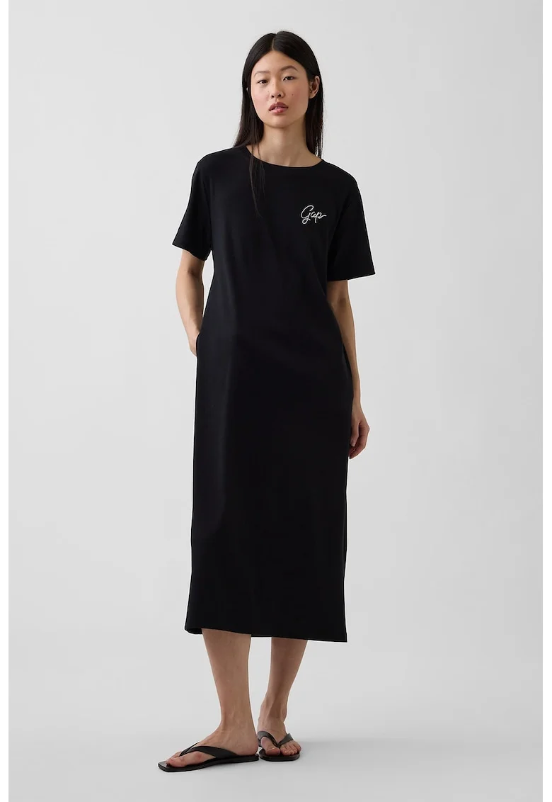 Rochie midi cu decupaj pe partea din spate, Negru