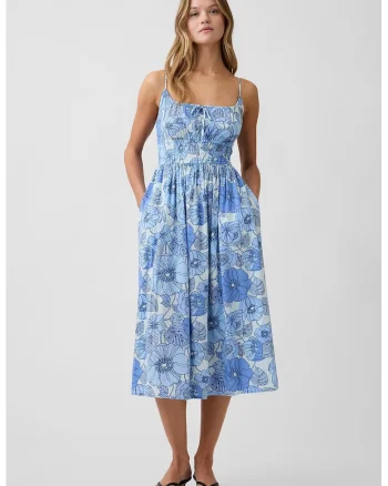 Rochie evazata cu model floral, Albastru pastel