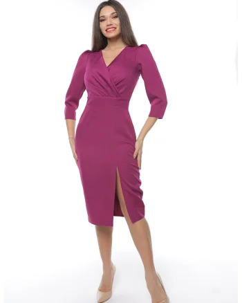 Rochie cu slit lateral si decolteu in V, Magenta