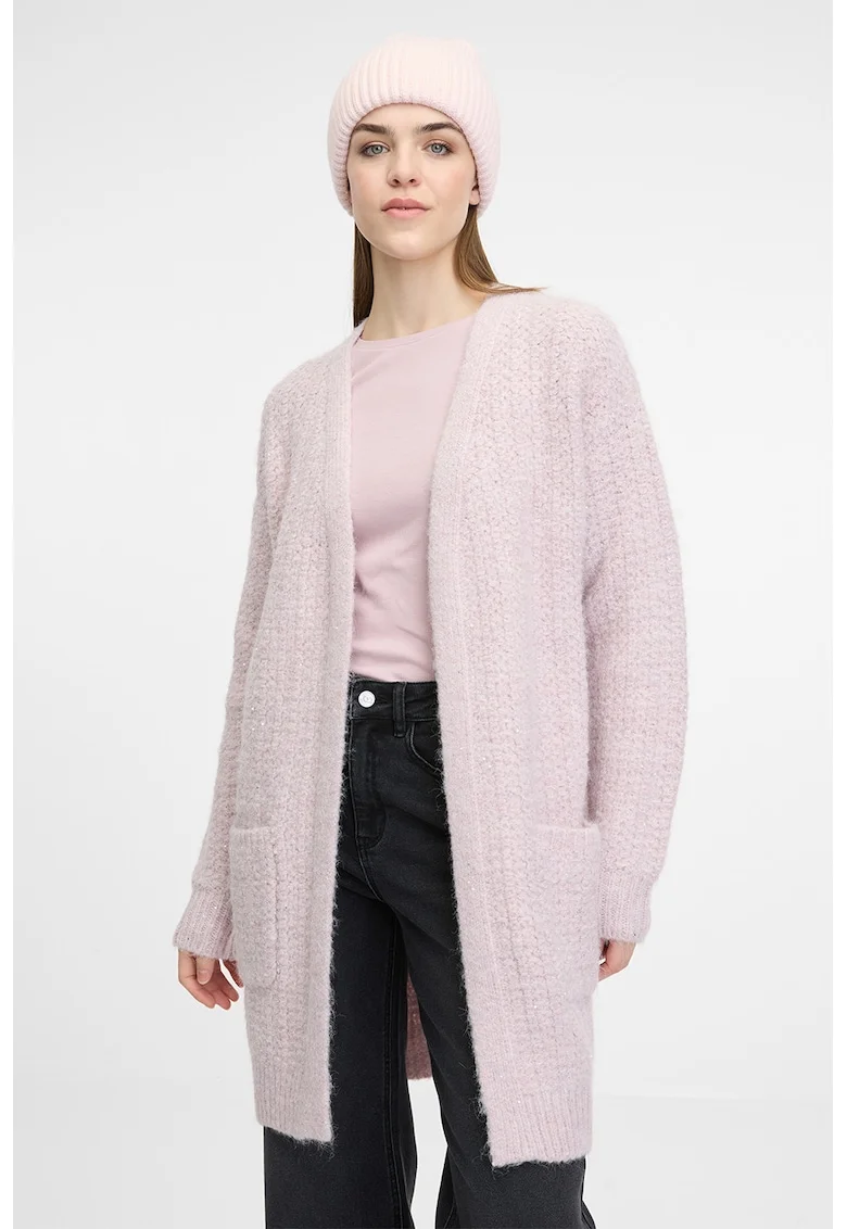 Cardigan lung din amestec de lana fara inchidere, Lila pal