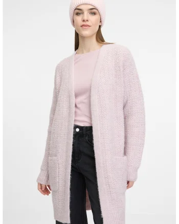 Cardigan lung din amestec de lana fara inchidere, Lila pal