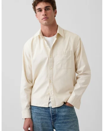 Camasa relaxed fit din bumbac si in, Galben pal