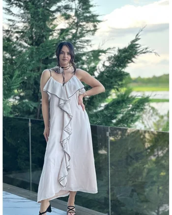 Rochie din amestec de bumbac, Roz pal