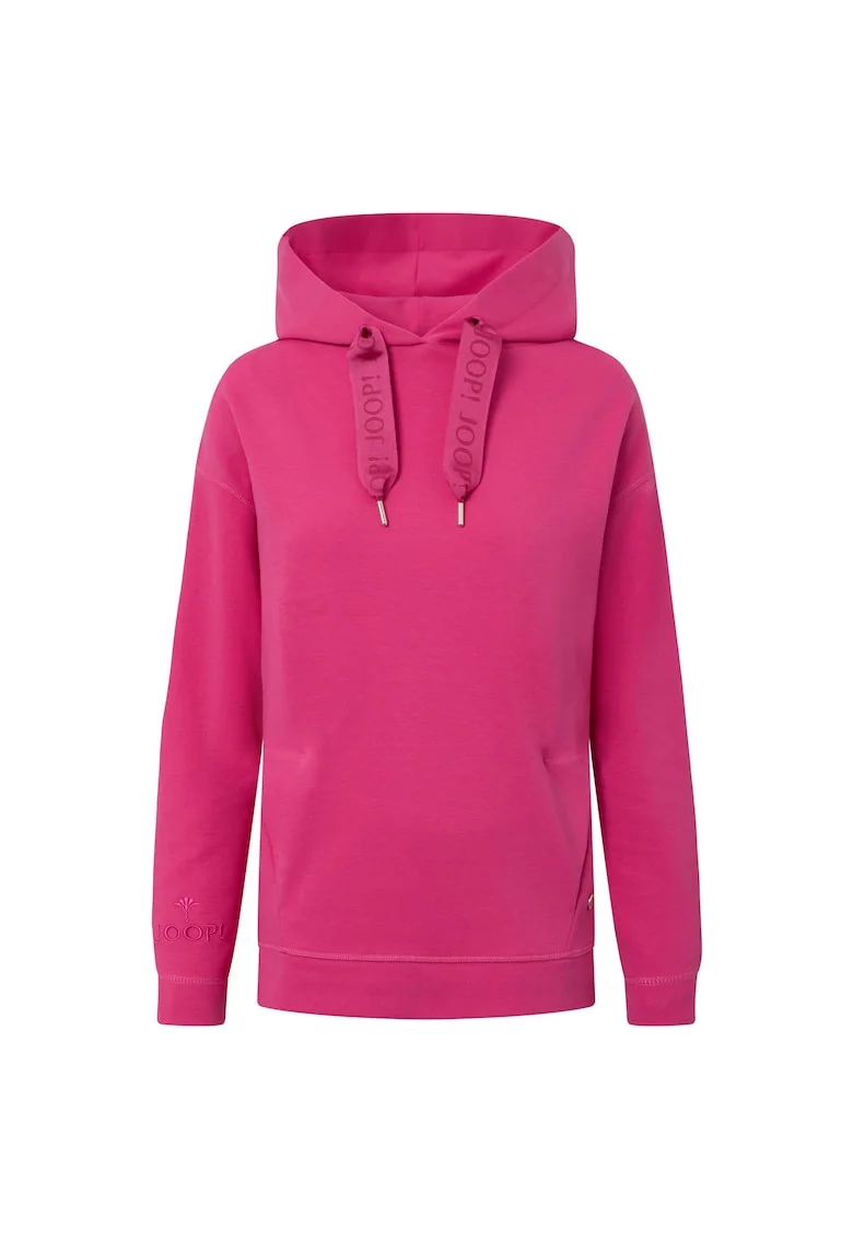 Hanorac cu maneci cazute si logo discret, Fucsia