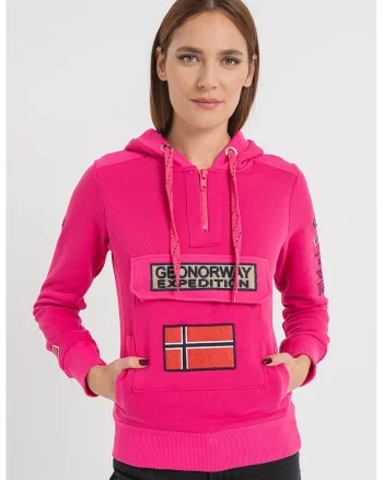 Hanorac cu logo brodat si fenta cu fermoar Gymclass, Fucsia