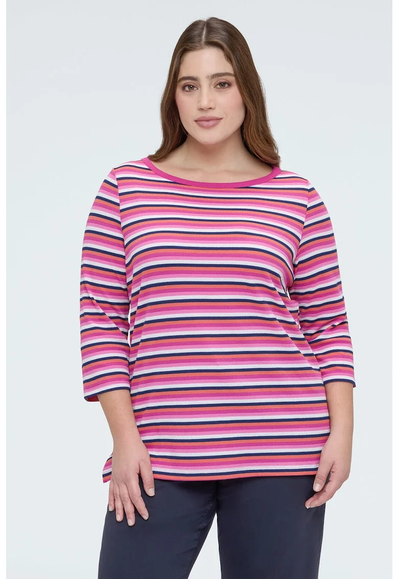 Bluza cu decolteu rotund si dungi, Multicolor