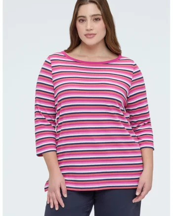Bluza cu decolteu rotund si dungi, Multicolor
