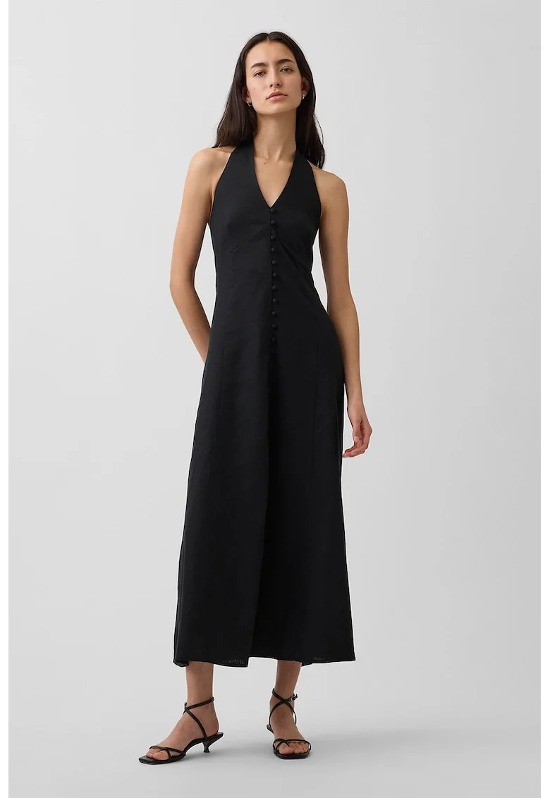 Rochie halter din amestec de in, Negru