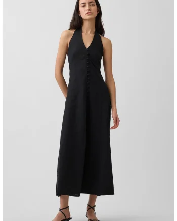 Rochie halter din amestec de in, Negru