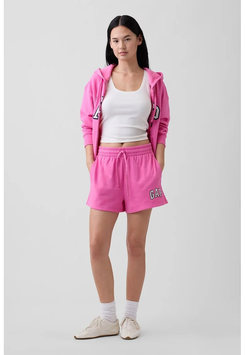 Pantaloni sport scurti cu logo brodat, Roz pastel/Alb optic