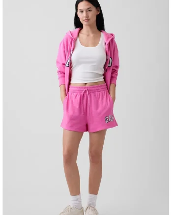 Pantaloni sport scurti cu logo brodat, Roz pastel/Alb optic