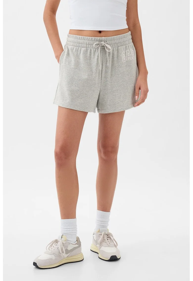 Pantaloni scurti de trening cu logo, Gri deschis melange