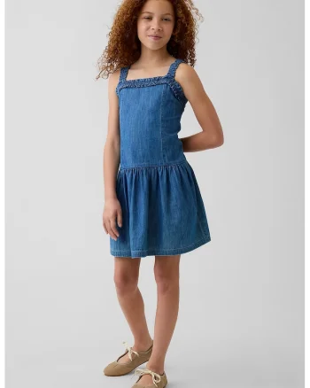 Rochie scurta din denim fara maneci, Albastru