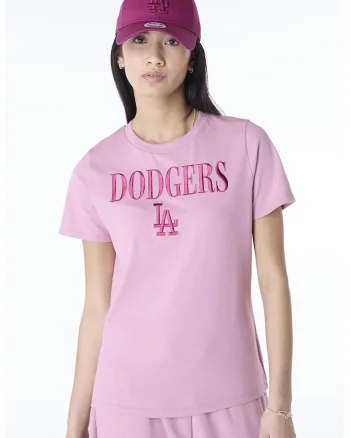 Tricou cu decolteu la baza gatului si logo brodat, Roz inchis/Lila deschis