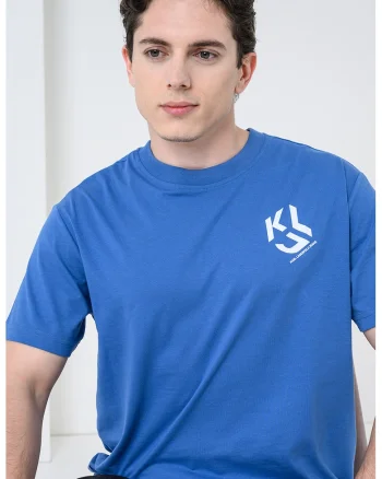 Tricou regular fit din amestec de bumbac organic, Albastru cobalt/Alb murdar