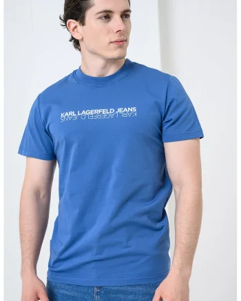Tricou slim fit de bumbac cu imprimeu logo, Alb/Albastru prafuit