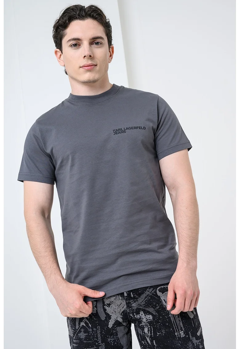 Tricou slim fit de bumbac organic cu imprimeu logo, Negru/Gri carbune