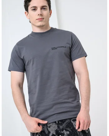 Tricou slim fit de bumbac organic cu imprimeu logo, Negru/Gri carbune