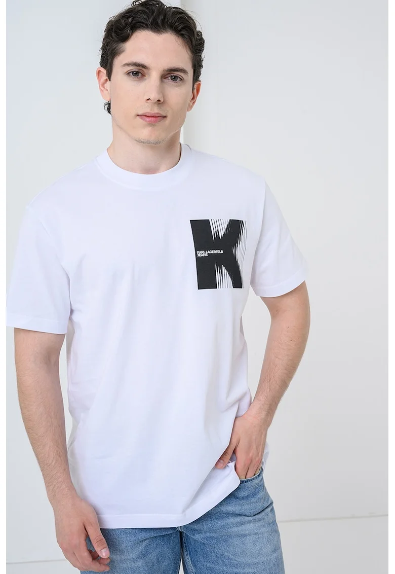 Tricou regular fit cu logo, Alb optic