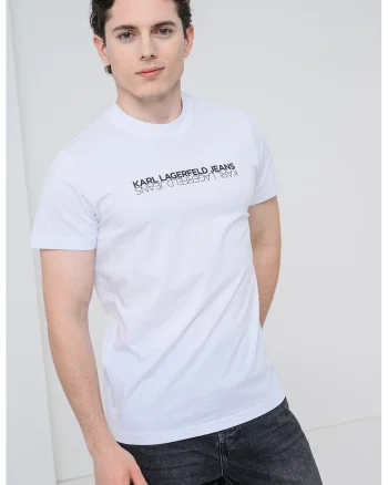 Tricou slim fit de bumbac cu imprimeu logo, Negru stins/Alb optic