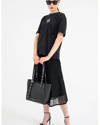 Tricou cu logo si model monograma, Alb/Negru