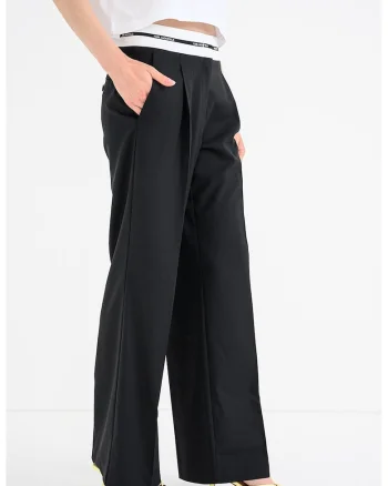 Pantaloni drepti din amestec de lana cu talie inalta, Negru