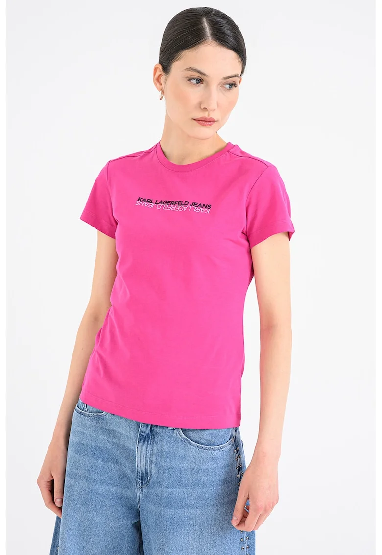 Tricou slim-fit din bumbac, Alb/Negru/Fucsia