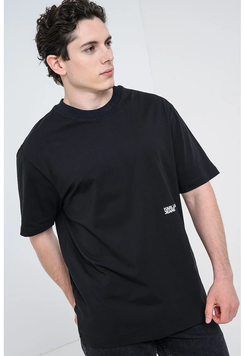 Tricou relaxed-fit din bumbac organic, Alb/Negru/Albastru royal