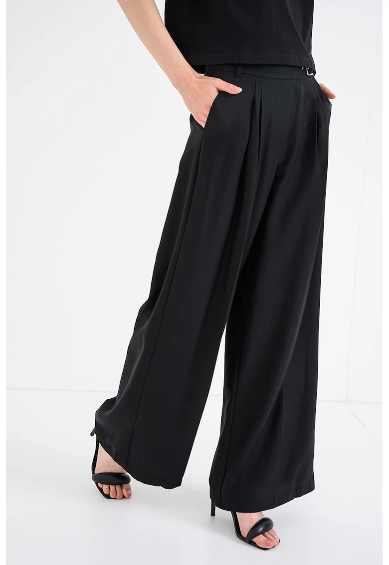 Pantaloni din lyocell cu croiala ampla si talie ajustabila, Negru
