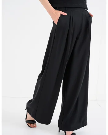 Pantaloni din lyocell cu croiala ampla si talie ajustabila, Negru