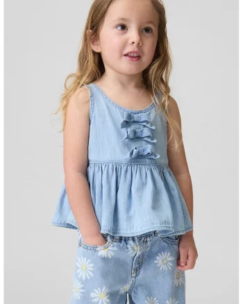 Top din bumbac decorat cu funde, Albastru pastel