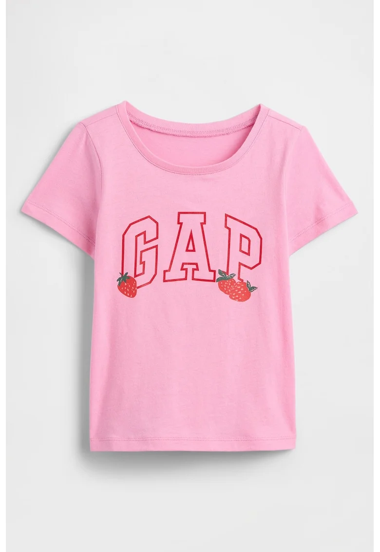 Tricou cu decolteu rotund si imprimeu, Fucsia