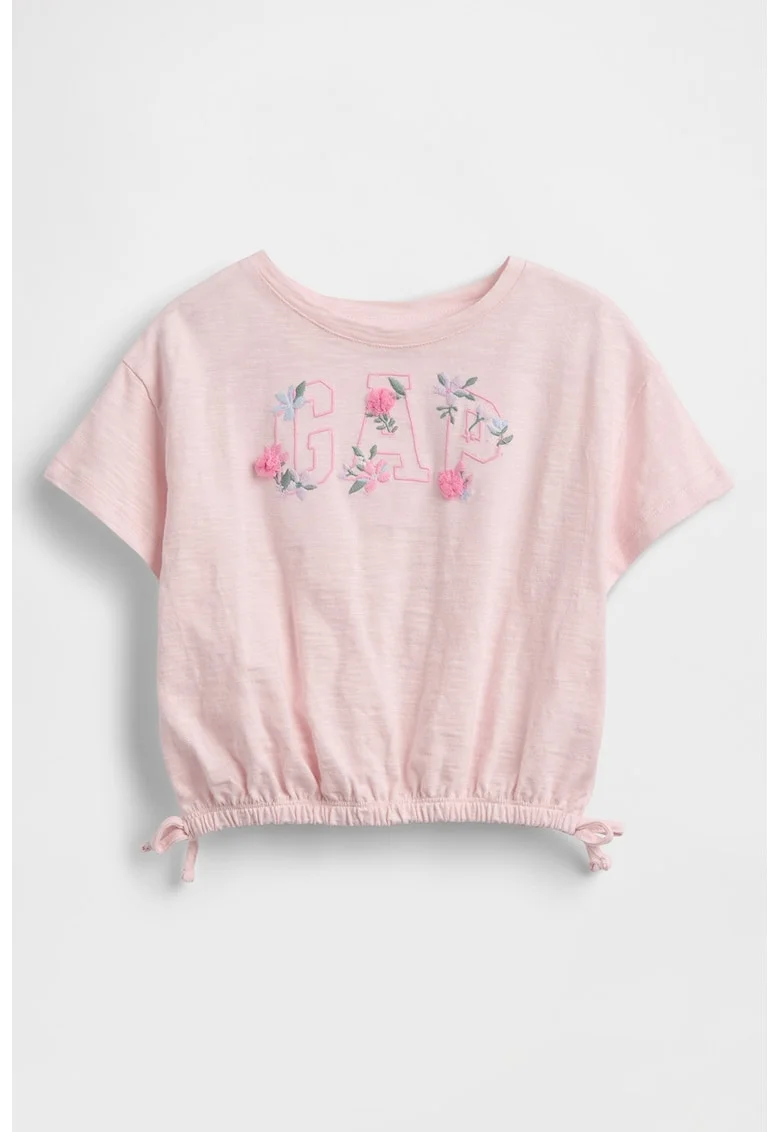 Tricou din bumbac organic cu logo, Roz pal