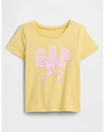Tricou cu decolteu rotund si imprimeu, Galben