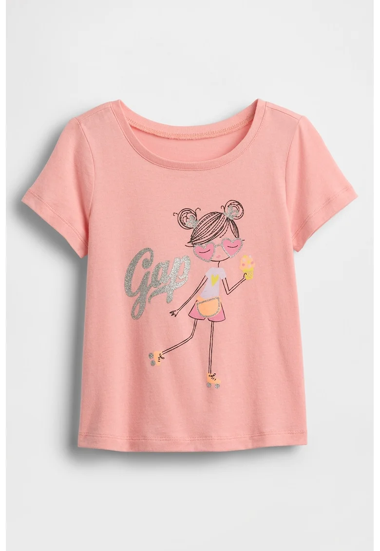 Tricou din bumbac cu imprimeu logo, Roz somon