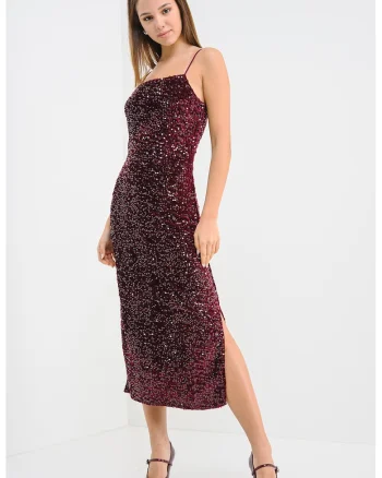 Rochie cu paiete si slituri laterale, Violet tyrian
