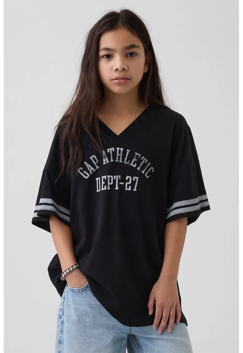 Tricou lejer cu decolteu in V, Negru