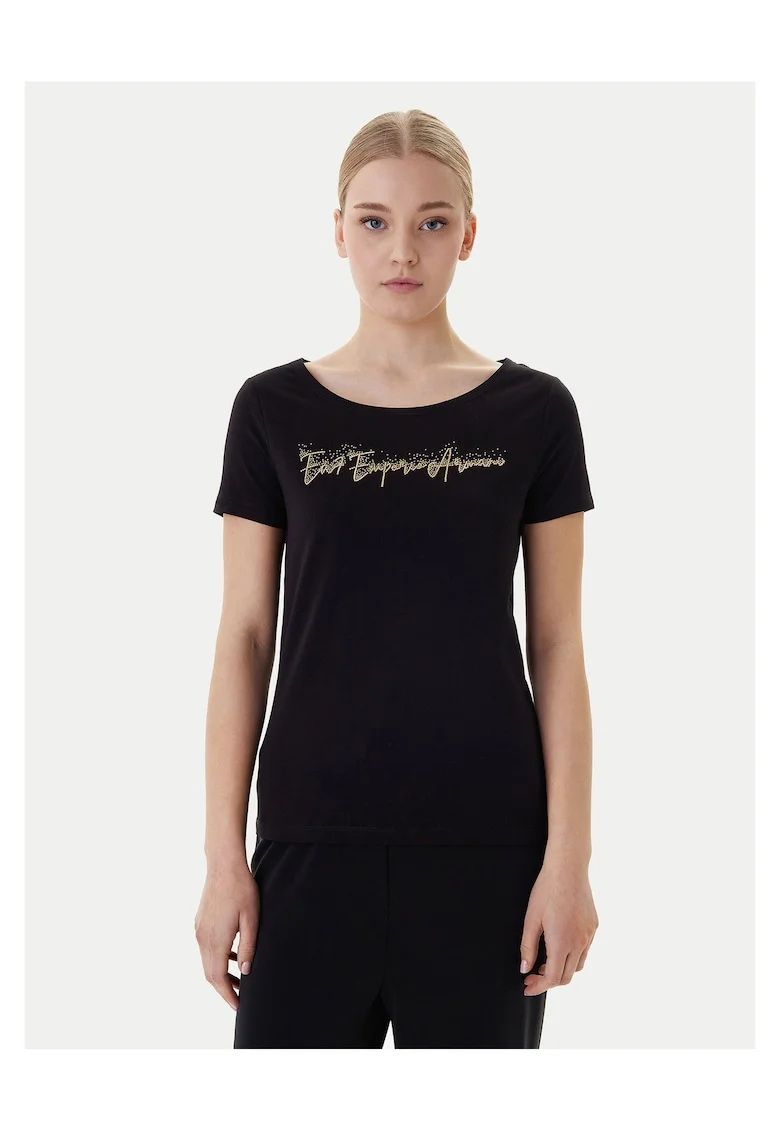 Tricou dama,  slim fit, negru, bumbac/elastan, Negru