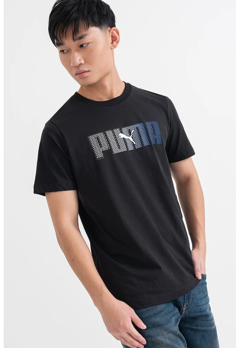 Tricou din bumbac cu imprimeu logo ESS, Alb/Negru