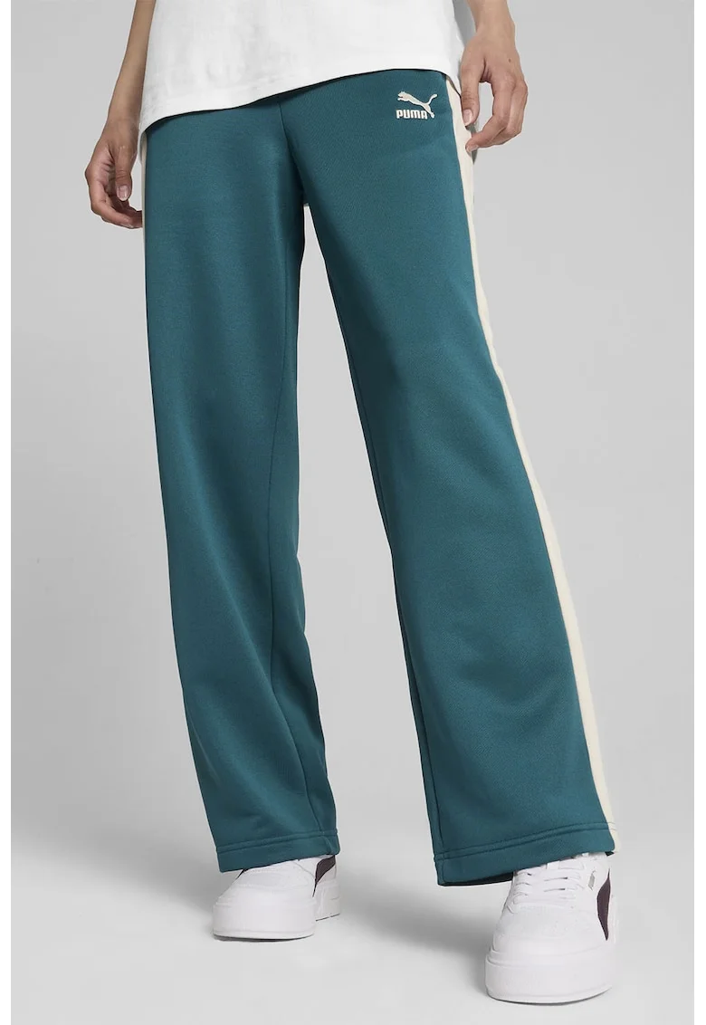 Pantaloni de trening cu snur in talie Iconic T7, Albastru petrol/Crem