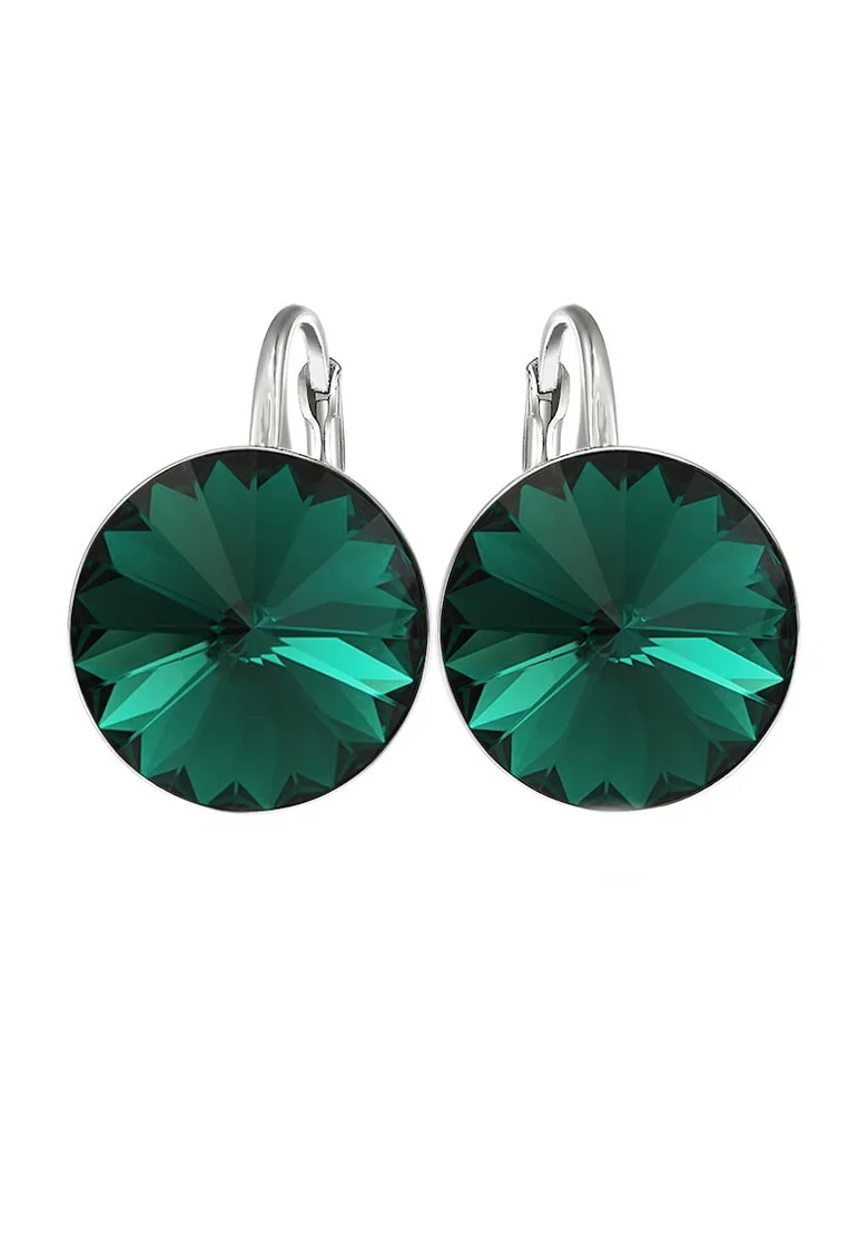 Cercei Argint 925 placat cu rodiu cu cristale Swarovski® Rivoli 10mm Leverback, Verde