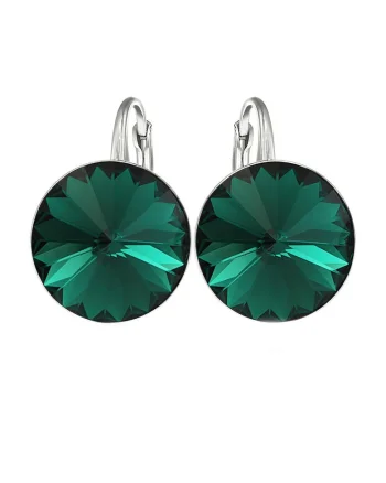 Cercei Argint 925 placat cu rodiu cu cristale Swarovski® Rivoli 10mm Leverback, Verde