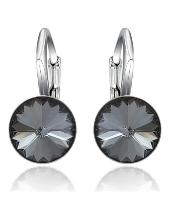 Cercei Argint 925 placat cu rodiu cu cristale Swarovski® Rivoli Leverback 8mm, Gri