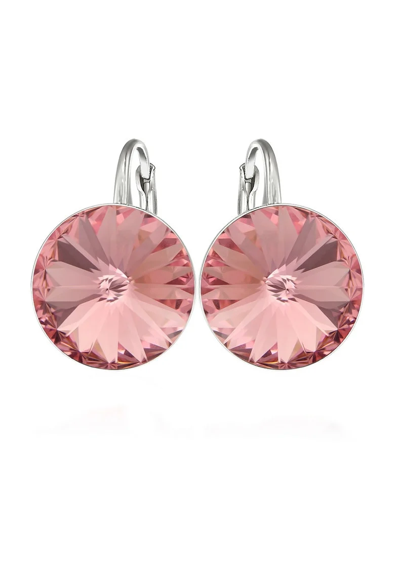 Cercei Argint 925 placat cu rodiu cu cristale Swarovski® Rivoli 10mm Leverback, Roz