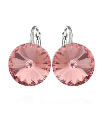 Cercei Argint 925 placat cu rodiu cu cristale Swarovski® Rivoli 10mm Leverback, Roz