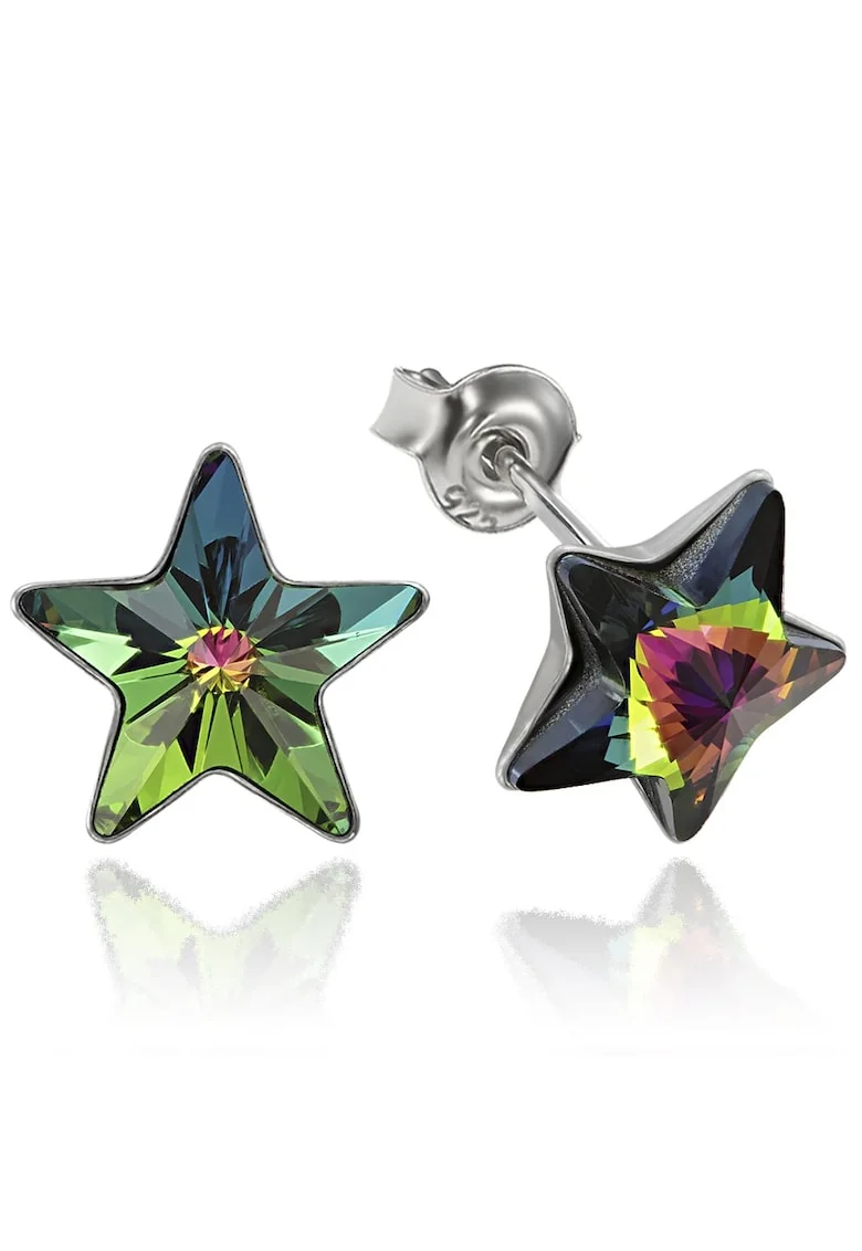 Cercei Argint 925 placat cu rodiu cu cristale Swarovski® Star, 10mm, Surub, Multicolor